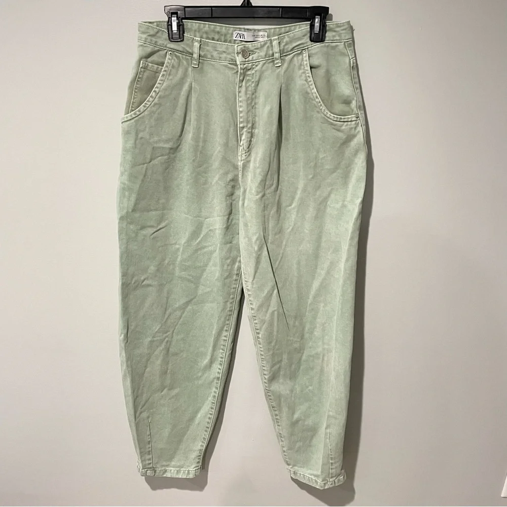 Zara Slouchy Darted Jeans Light Green Size 8 - Picture 2 of 5